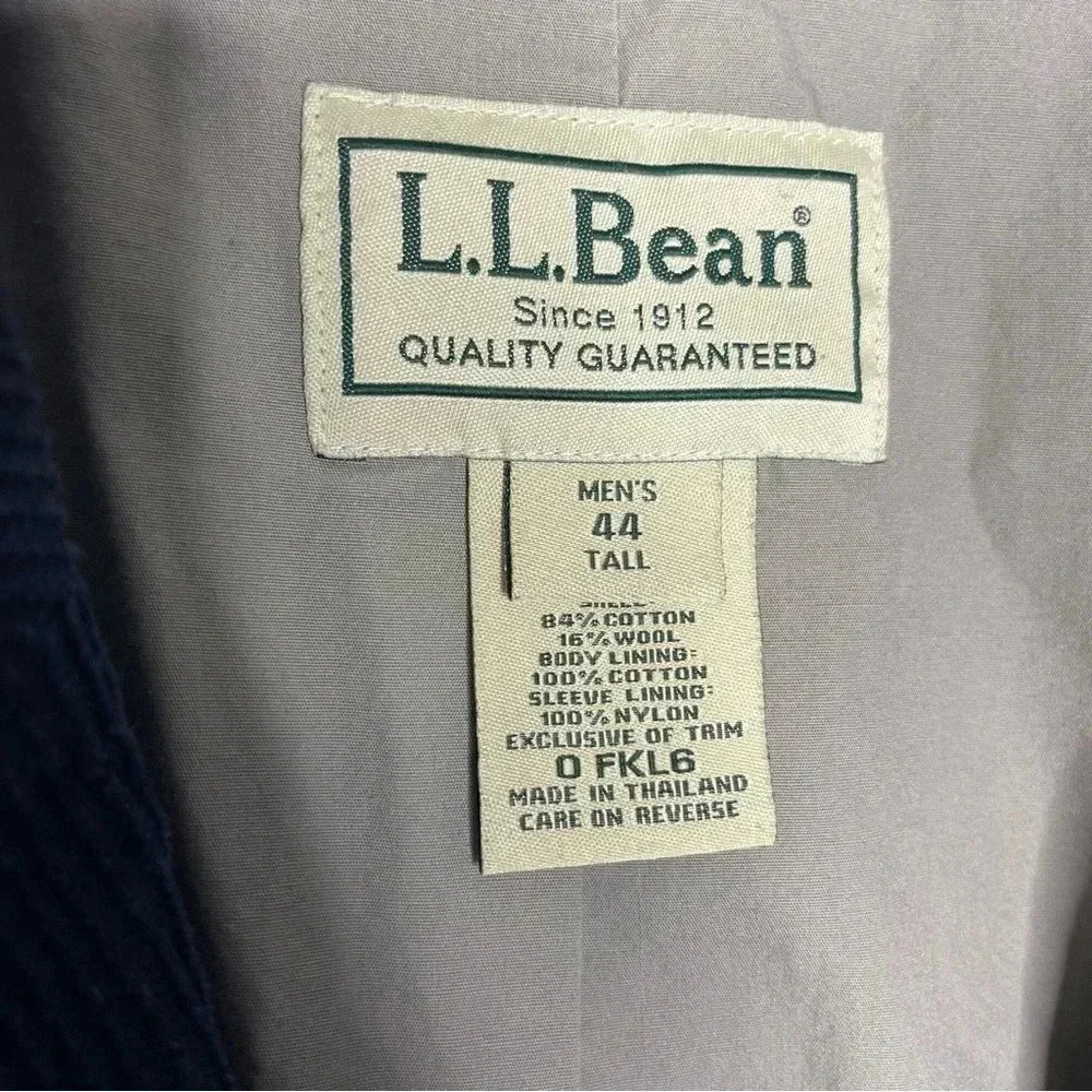 L.L.Bean Men's Blue Corduroy Blazer Elbow Patch Size 44 Tall